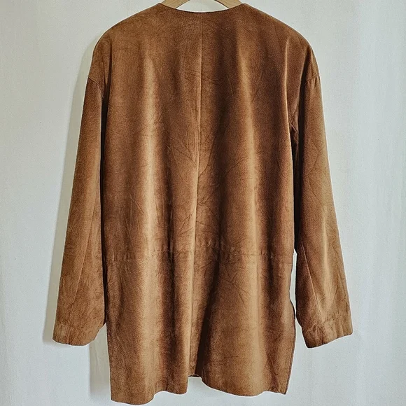 🇨🇦 Danier Leather Tobacco Brown Suede Button Long Coat Jacket - Picture 6 of 15